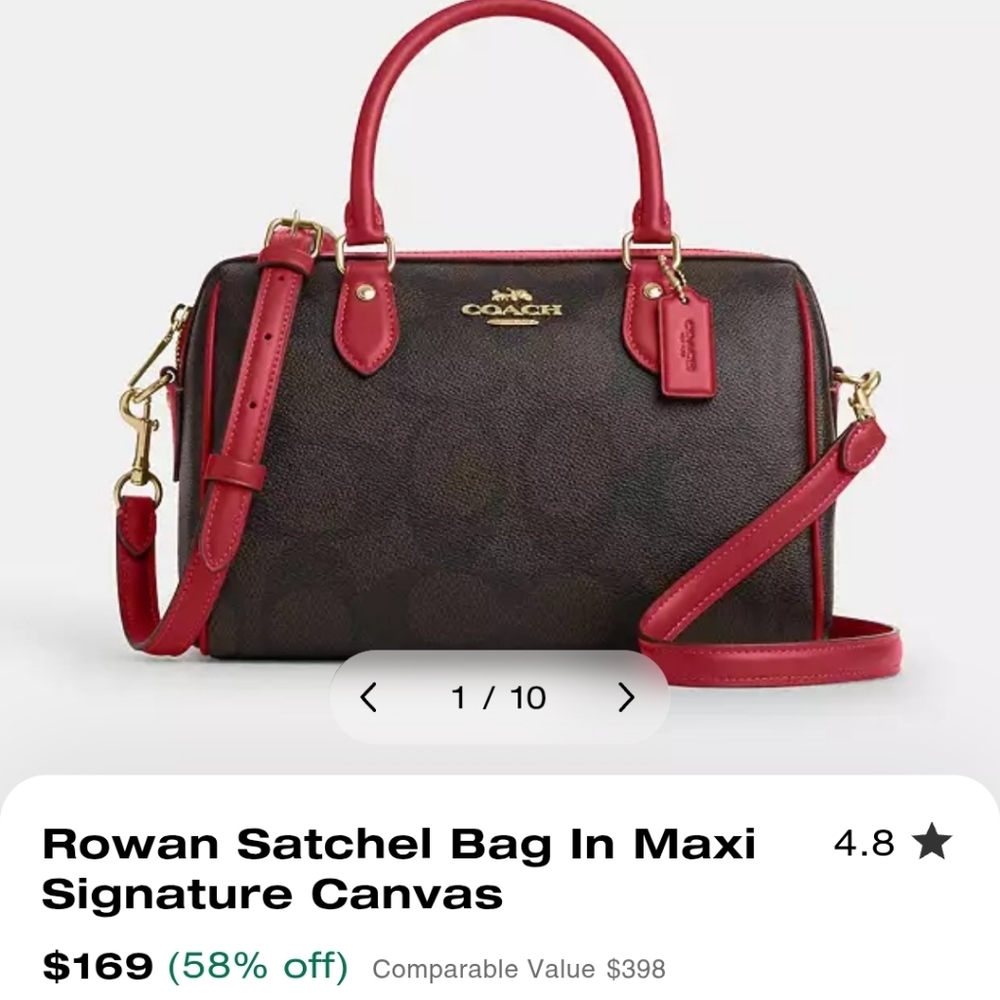 Coach Rowan Satchel - Dark Brown and Red